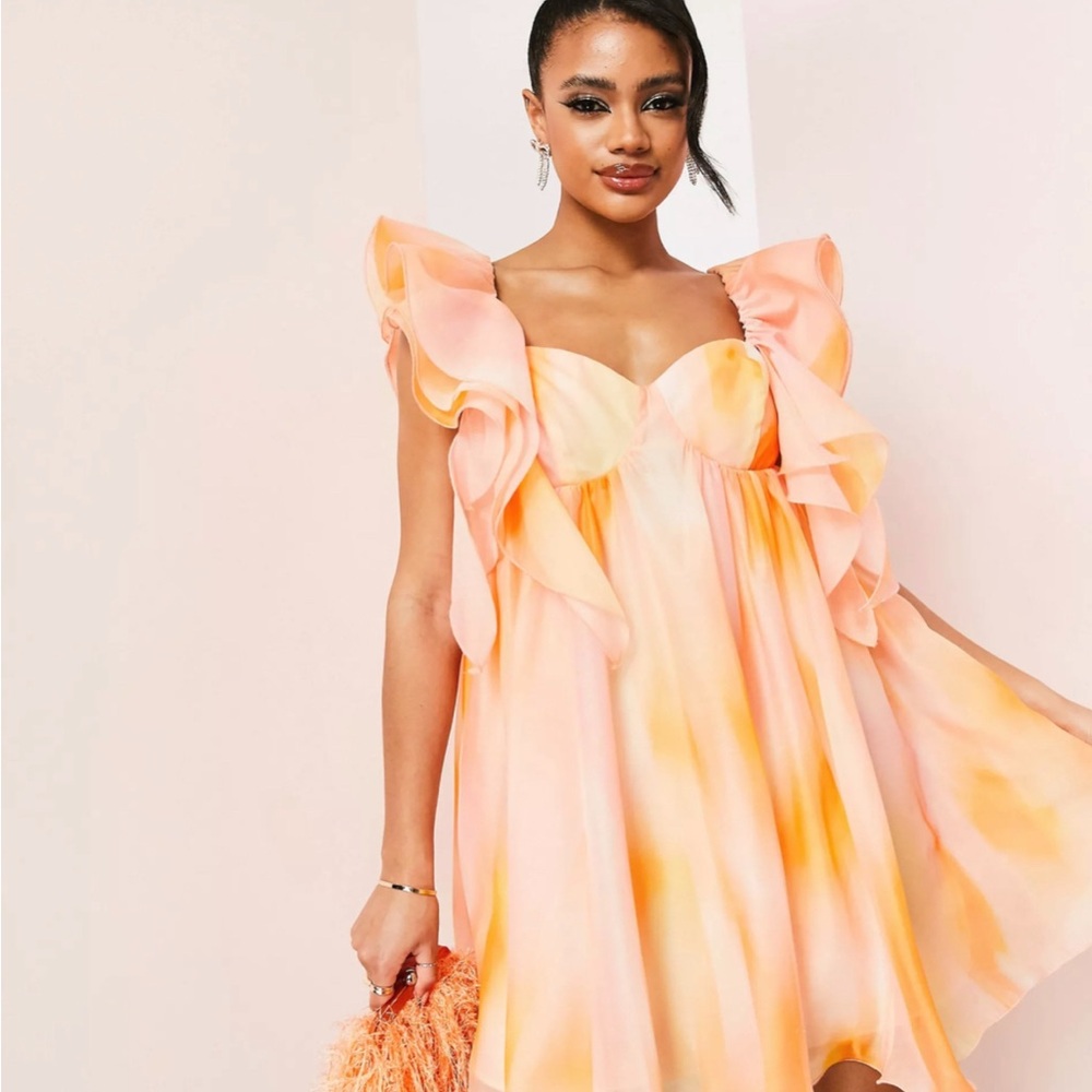 ASOS LUXE Peach Ruffle Dress NWOT